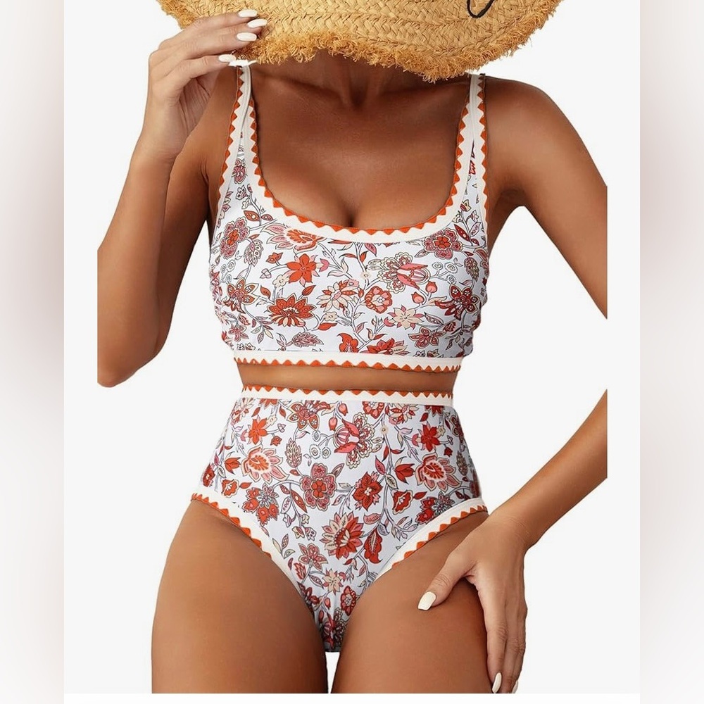 Herseas Women's Bikini Sets Floral Print Whip Stitch 2 Piece Swimsuits B30
